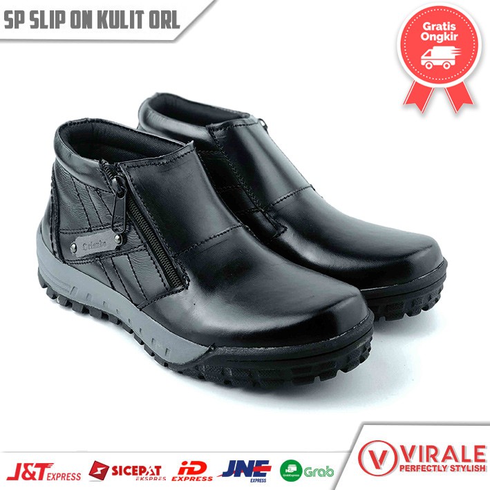 Sepatu Boots Pria Hitam Full Kulit Asli Model Distro ORL HT