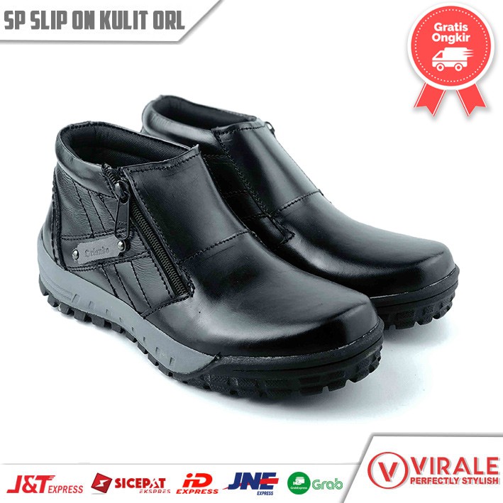 Sepatu Boots Pria Hitam Full Kulit Asli Model Distro ORL HT