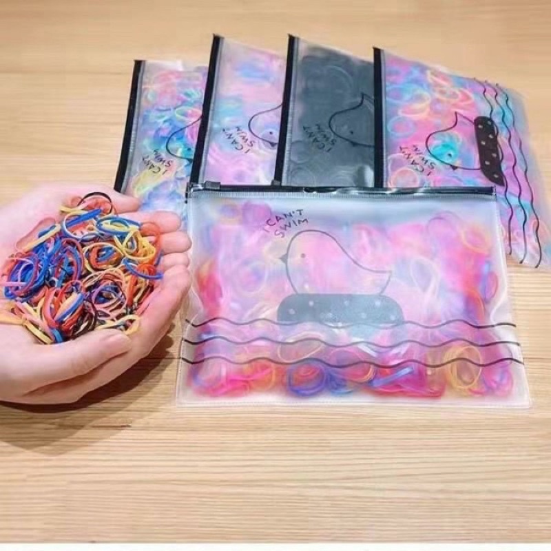 Karet Ikat Rambut KEPANG Sekali Pakai 1 Pouch Isi 600 Pcs / Karet Ikat Rambut Jepang / Karet Ikat Rambut  Warna Warni