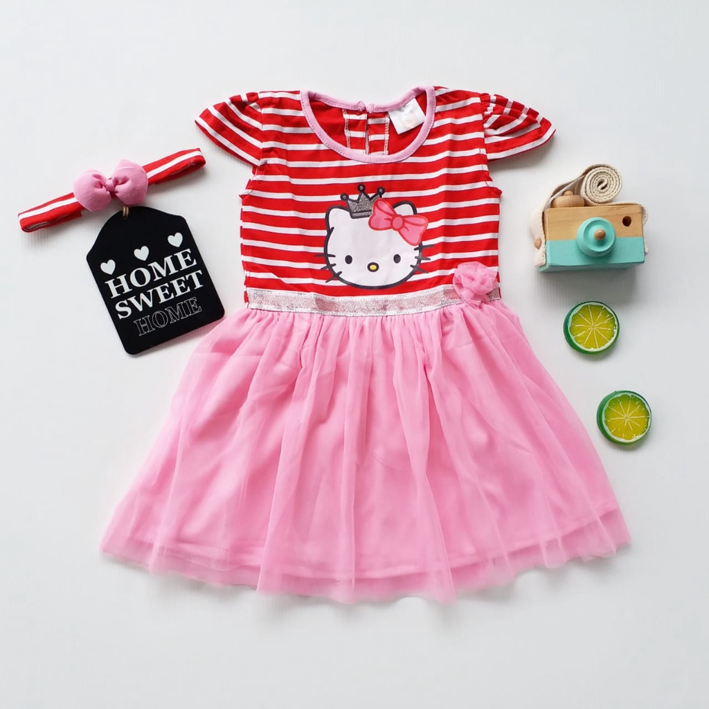 HappyOliver DRESS HK SALUR TILE + BANDO HRA Dress Bayi Baju Anak Perempuan newborn 3-18 bulan