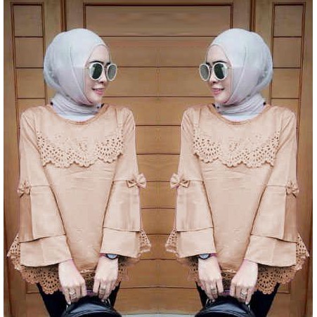 [Blouse Jennita varian warna SW] blouse wanita wolly crepe NAVY/SOFTPINK/MOCCA