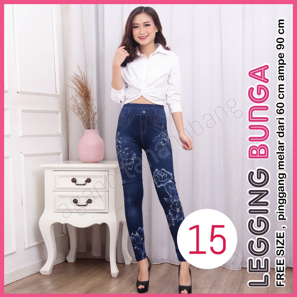 legging Jeans Bunga #15 / Legging Bunga Wanita