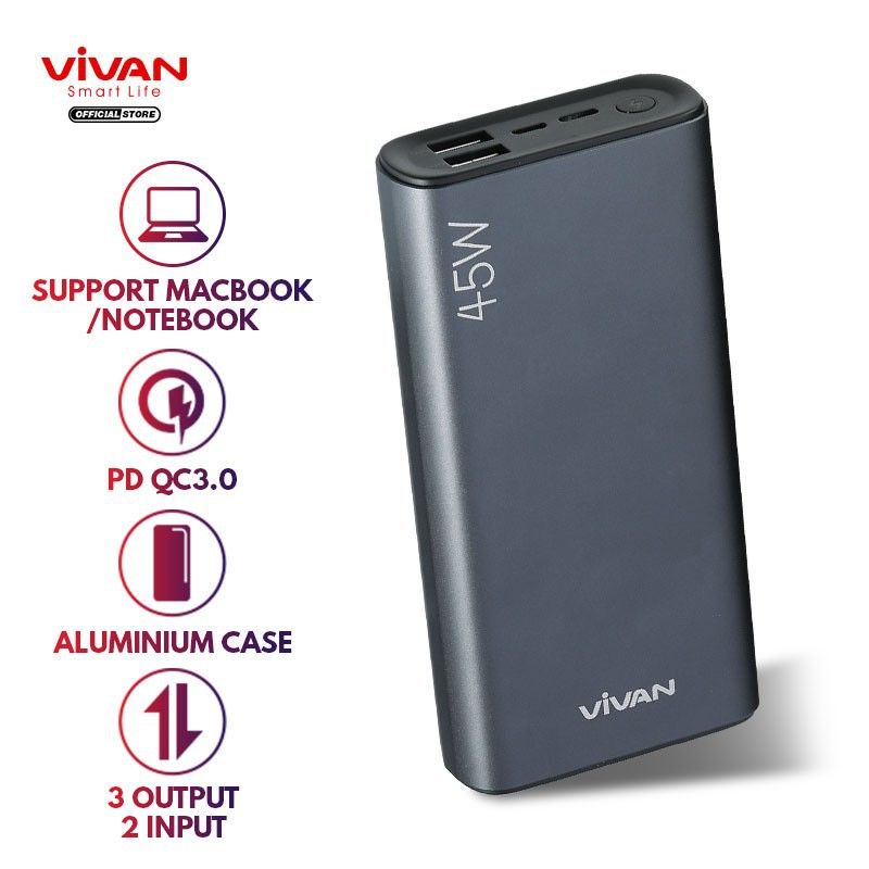 VIVAN Powerbank 20000mAh 45W 3 Outputs & 2 Inputs Power Delivery Quick Charge VPB-L20 Grey
