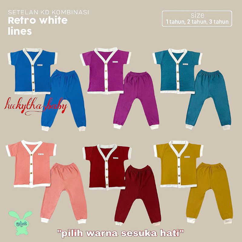 1stl_aruchi retro white lines set piyama anak 1-3 tahun polos kncing depan/ setelan aruchi  cpr retro lines/ piyama bayi 1-3 tahun boy &amp; girl polos/ setelan piyama aruchi terbaru cewe dan cowo