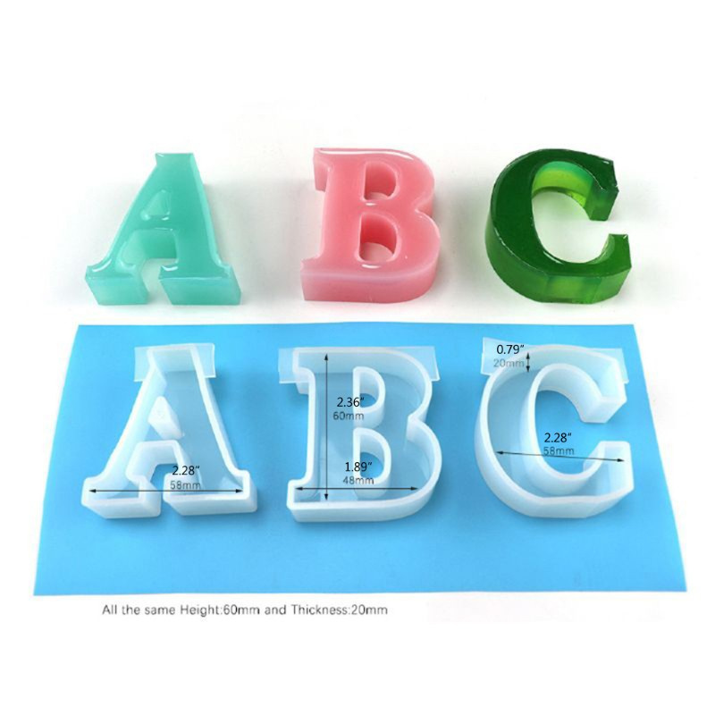 Glitter 26 Capital English Letter Resin Casting Molds Kit 3D Alphabet Keychain Pendant Resin Silicone Molds Jewelry Making Tools