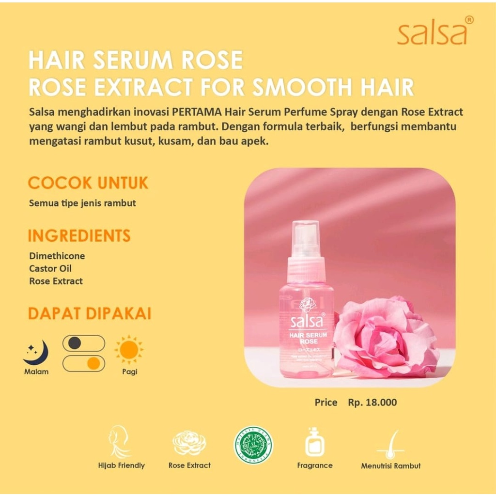 SALSA HAIR SERUM RAMBUT PERFUME SPRAY ROSE ( Bisa Untuk Hijab )