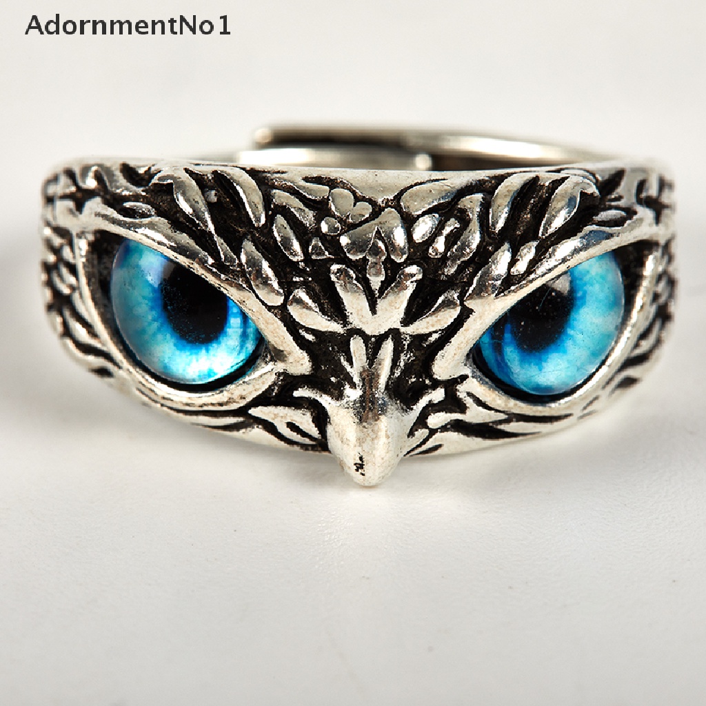 (AdornmentNo1) Cincin Bentuk Burung Hantu Warna Silver Model Vintage Untuk Unisex