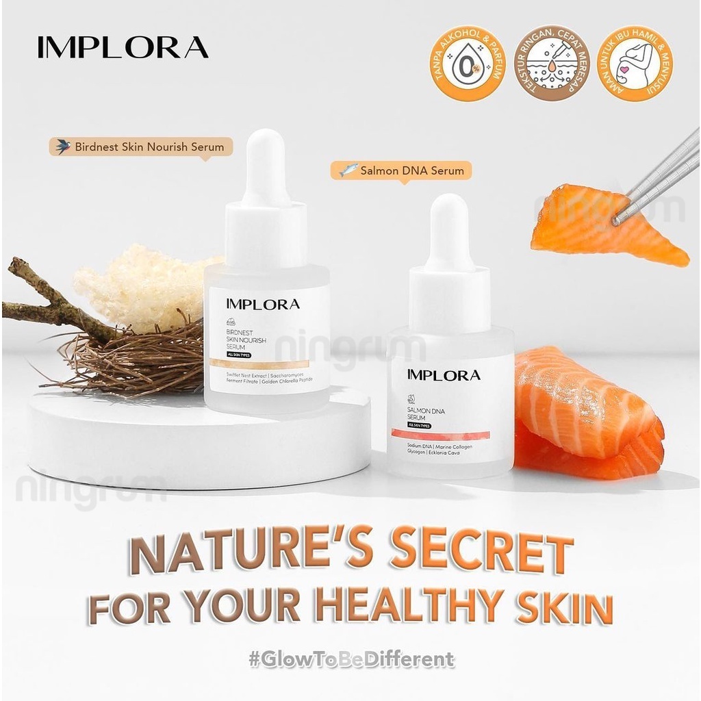 Ningrum Implora Serum Wajah 20ML | Face Serum Implora | Acne Serum Luminous Brightening Serum Midnight Serum Peeling Serum Hydrating Serum 24K Gold Serum 1% Liporetinol Serum Bakuchiol Serum Salmon DNA Serum Birdnest Skin Nourish Serum - 5110