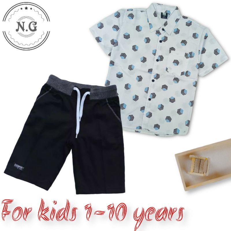 Setelan Anak Laki Laki Kemeja Pendek Motif Umur 1-10 Tahun Stelan Anak  Cowok Tanggung