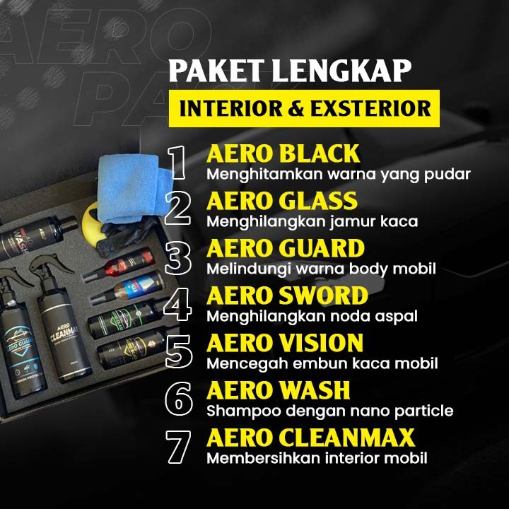 (BONUS BANYAK) Paket Terlengkap AERO PACK PREMIUM Perawatan Interior dan Eksterior Mobil Motor