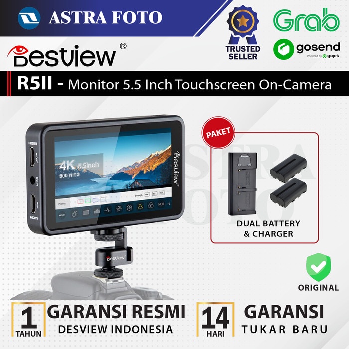 DESVIEW R5II Monitor 5.5 Inch Touchscreen On-Camera R5 II RESMI - 2BATRE