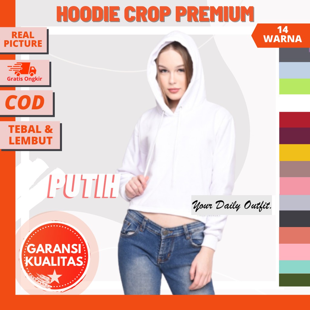 HOODIE CROP WANITA PUTIH WHITE ALLSIZE FIT M/ CROP HOODIE JUMPER / JAKET CROP WANITA / JUMPER CROP