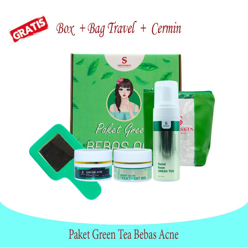 Shineskin Paket Acne Glow Greentea/Perawatan wajah berjerawat/Perawatan wajah glowing