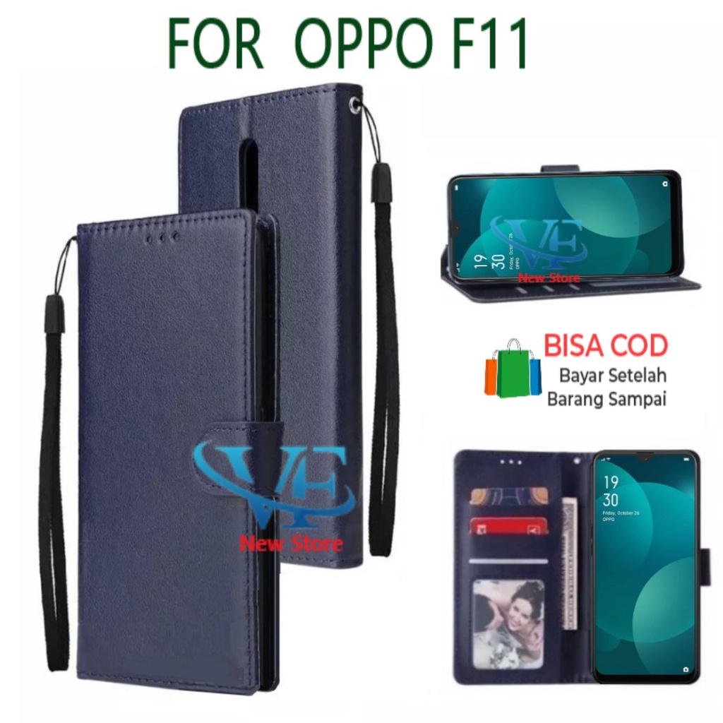 Leather Flip Caver OPPO F11 -Wallet Case Kulit-Casing Dompet