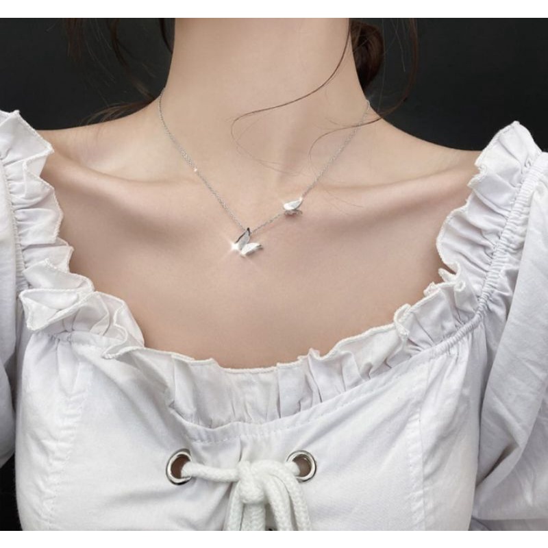 Kalung trendy TITANUUM KUPU-KUPU 2 3WARNA GOLD,ROSEGOLD,SILVER ANTI KARAT PEEHIASAN WANITA KOREA MASA KINI