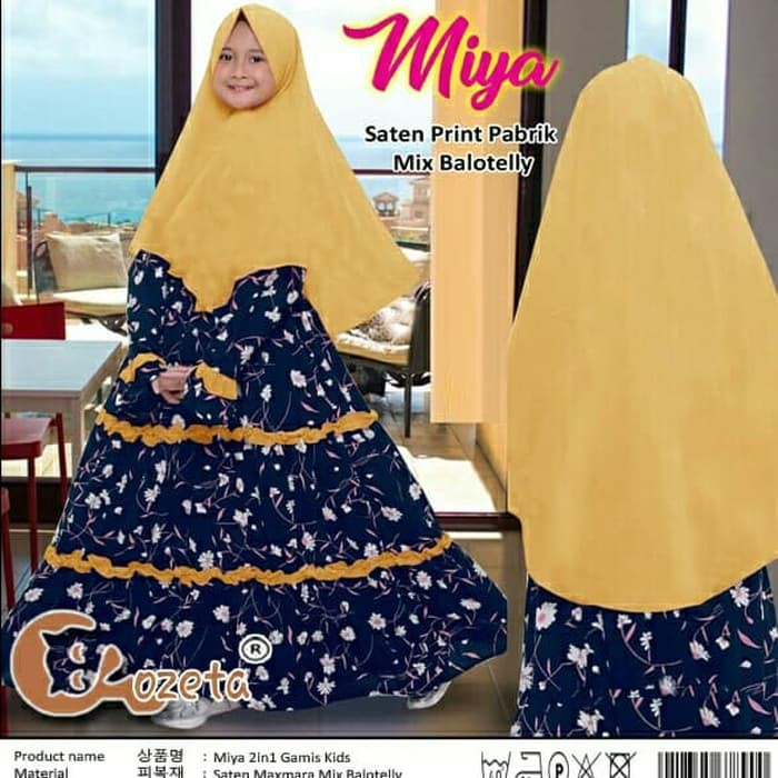 gamis anak miya navi+bergo baju muslim hijab syari stelan baju anak