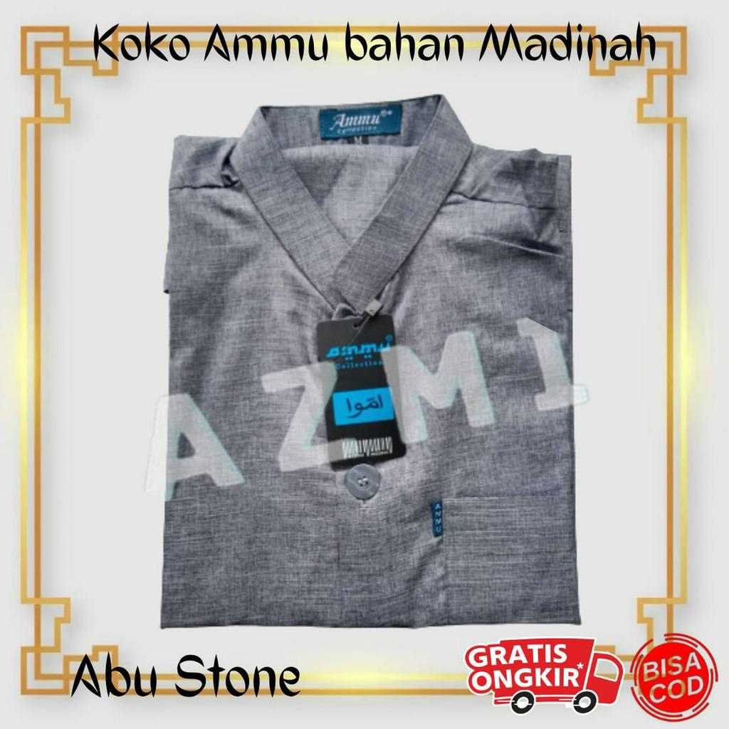 Terbaru Baju Koko Ammu Bahan Madinah Abu stone Premium Class Limited Edition