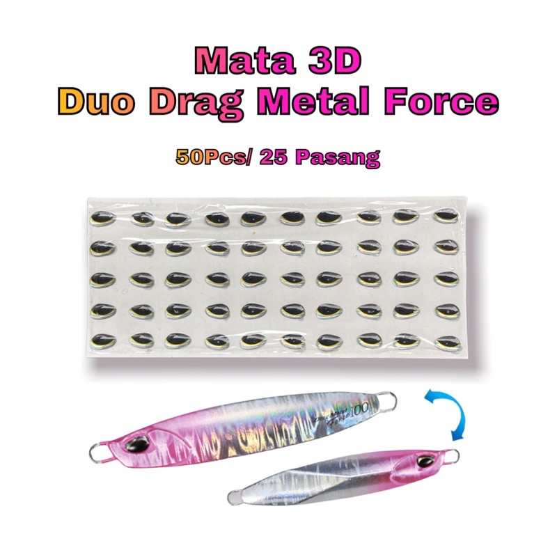 stiker mata ikan 3d duo drag metal force 50pcs/ 25 pasang