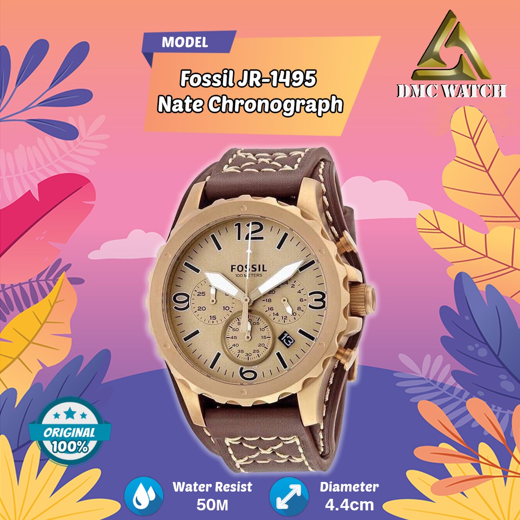 Jam Tangan Fossil JR-1495 Nate Chronograph 1 Tahun Garansi + TinBox