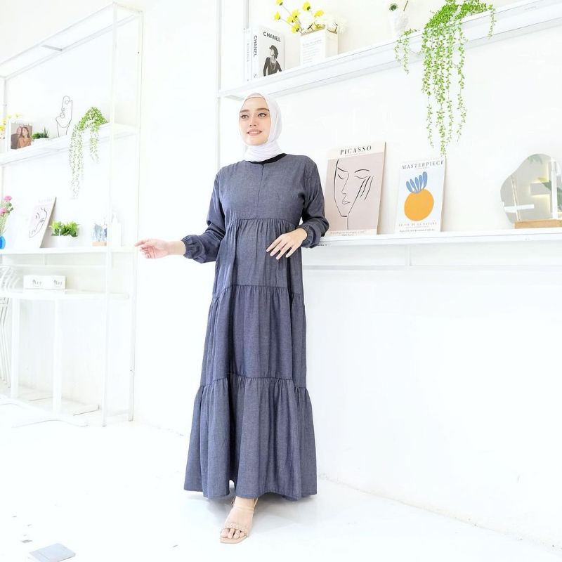 DRESS MUSLIM - RUSSEL DRESS - GAMIS LEBARAN - PAKAIAN WANITA - BAJU WANITA