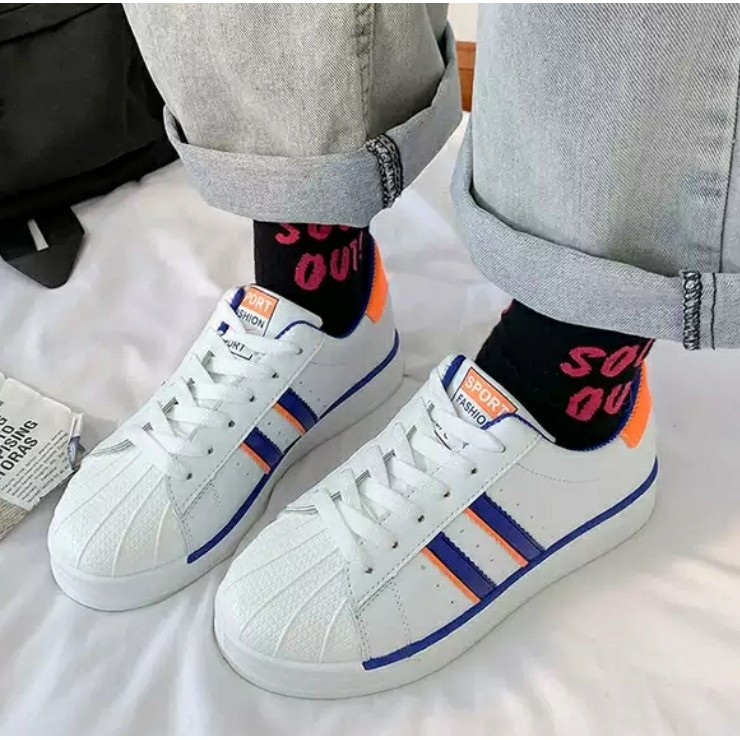 SS1092 Sneakers Wanita Sepatu Jalan Kasual Fashion Import Two Stripes Cloud Bisa COD (With Box)