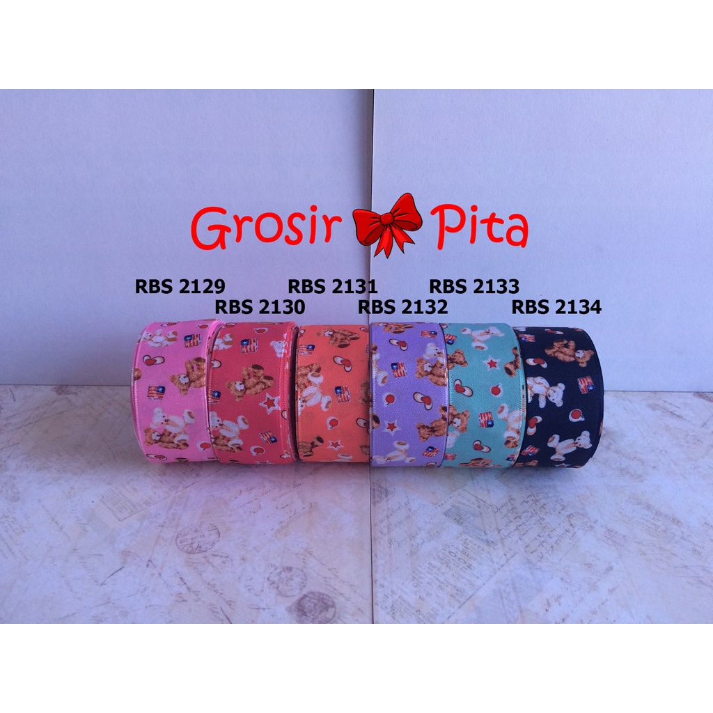 

(25 yard) Pita Satin Motif Teddy Bear RBS 2129,2130,2131,2132,2133,2134 | Toko Bahan Craft | Grosir Pita