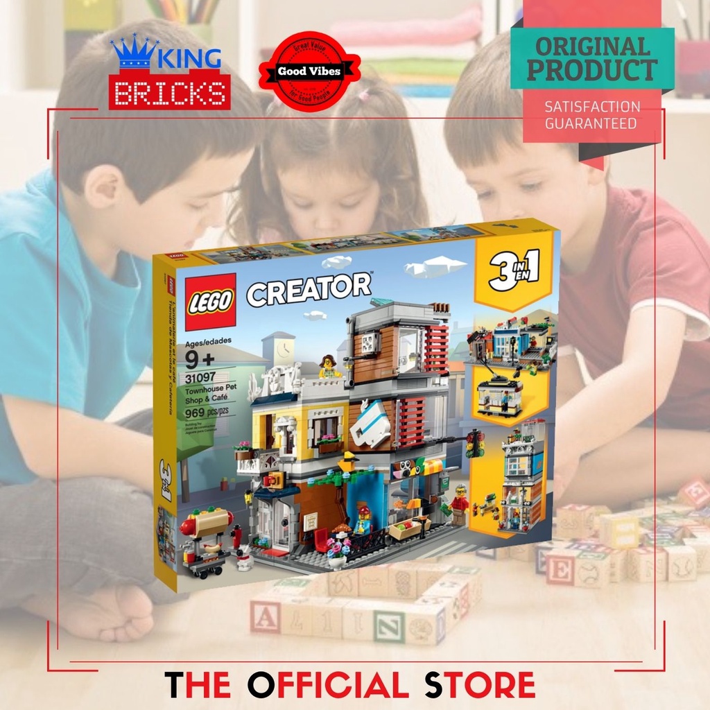LEGO Original CREATOR 31097 Townhouse Pet Shop and Cafe - Mainan Anak Edukasi Kreatif Rumah Kafe