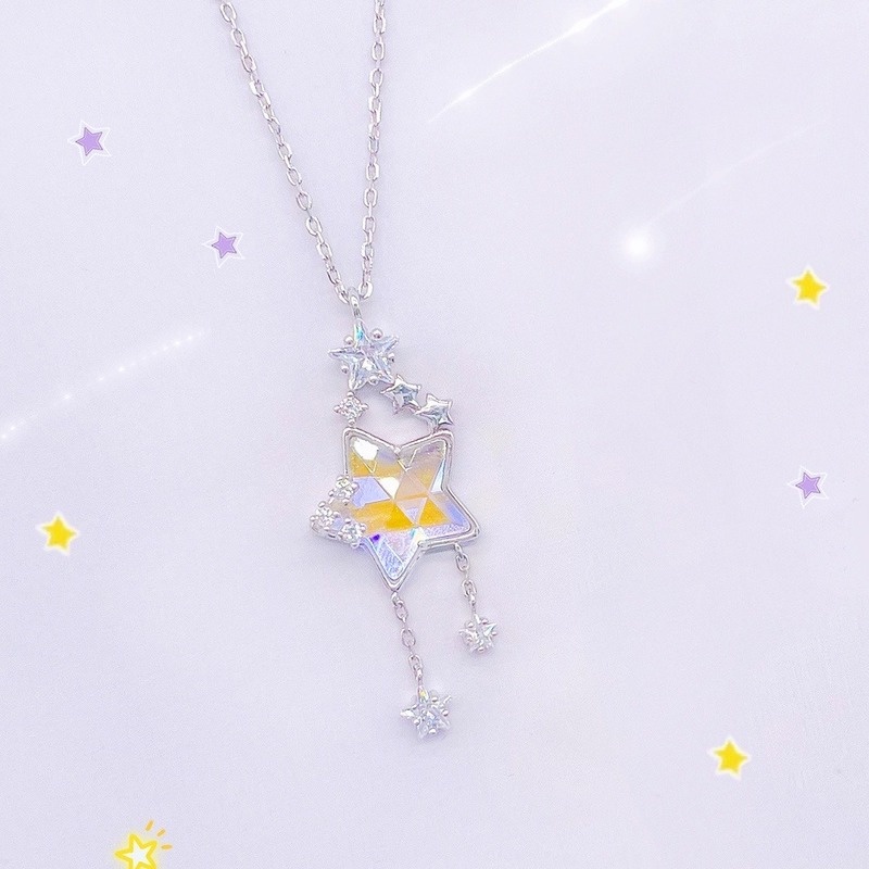 Kalung Rantai Klavikula Desain Bintang Aurora Bahan S925 Silver Gaya Korea Untuk Wanita