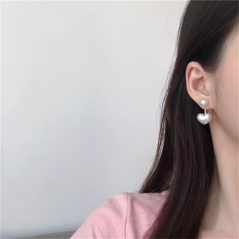 Earrings Simple Heart Pearl Jewelry Anting Hati Mutiara Simple