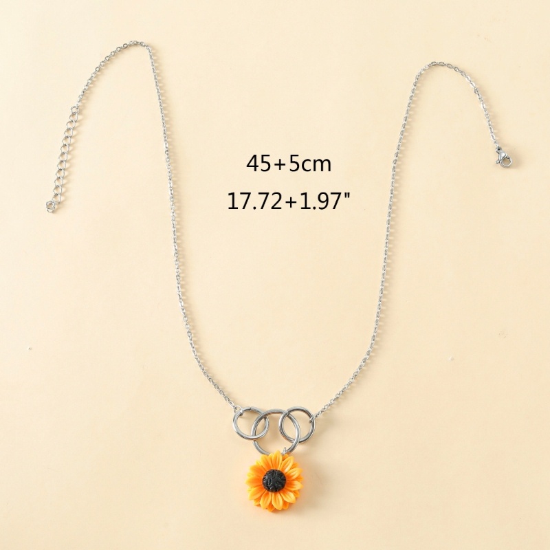 Kalung Rantai Choker Liontin Bunga Matahari Bahan Stainless Steel Charms