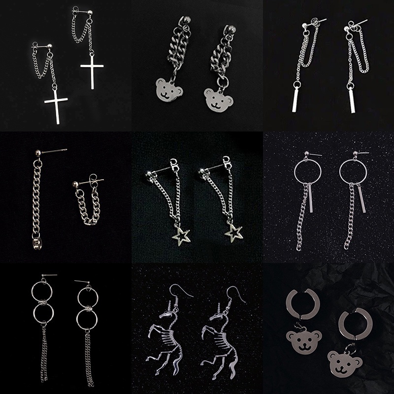 [ACKER] Sederhana Hip-Hop Cross Back Button Anting Pejantan Rantai Kecil Terintegrasi Untuk Pria Dan Wanita