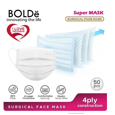 Bolde Masker Surgical 4plyFace Mask isi 50PCS