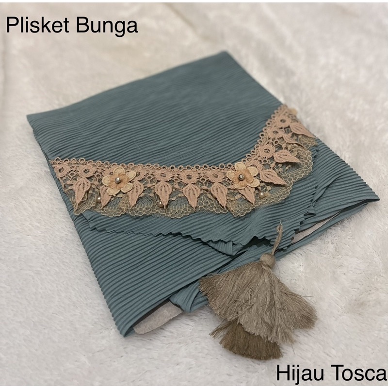 Hijab Segi Empat Plisket Renda Bunga - Hijab 2 in 1 - Hijab Segiempat Segitiga - Hijab Segi Empat Re