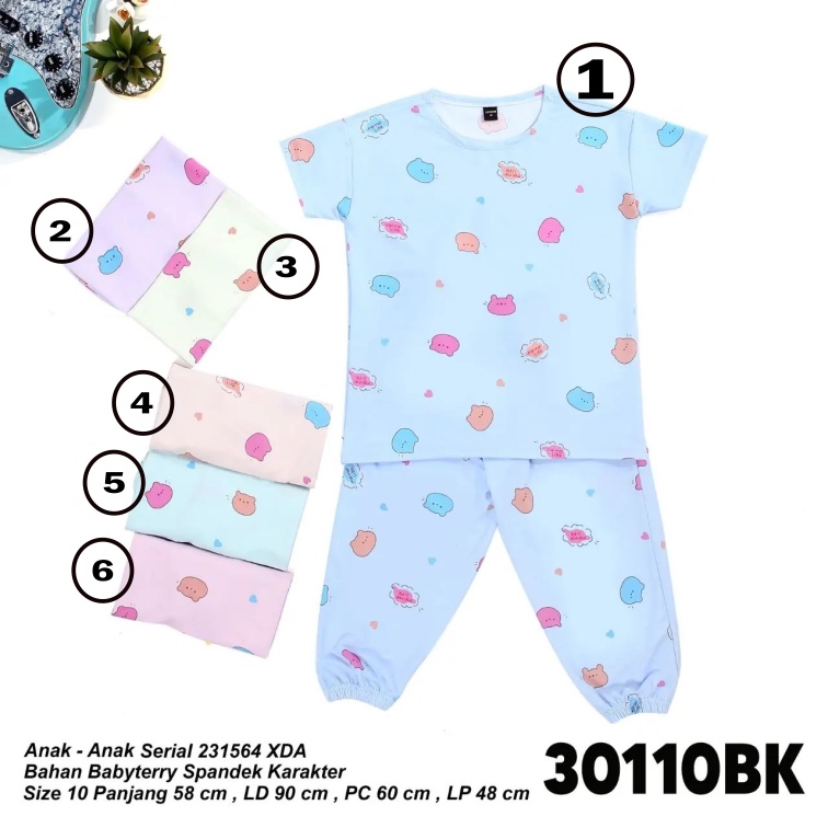 LEMONE for Girls BabyTerry Spandex 10 30110BK564 Setelan Piyama anak Kaos pendek Celana Panjang deng