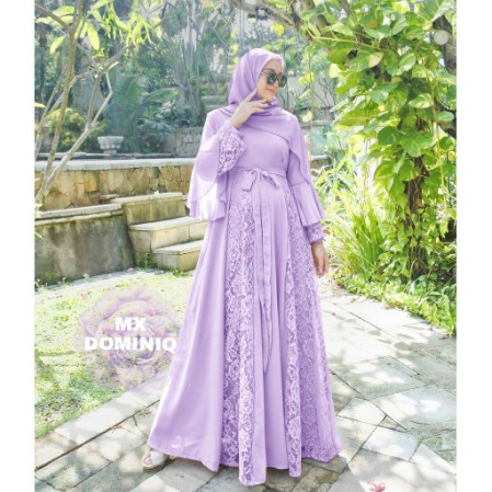 Gamis terbaru gamis wanita modern mewah gamis lebaran 2021 Gamis Maxy Brukat Mewah Lilac Size L-XL