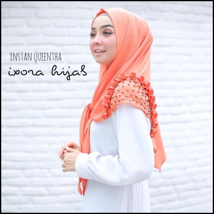 Hijab Jilbab Branded Polos Instan Segitiga Queentha Original Ixora