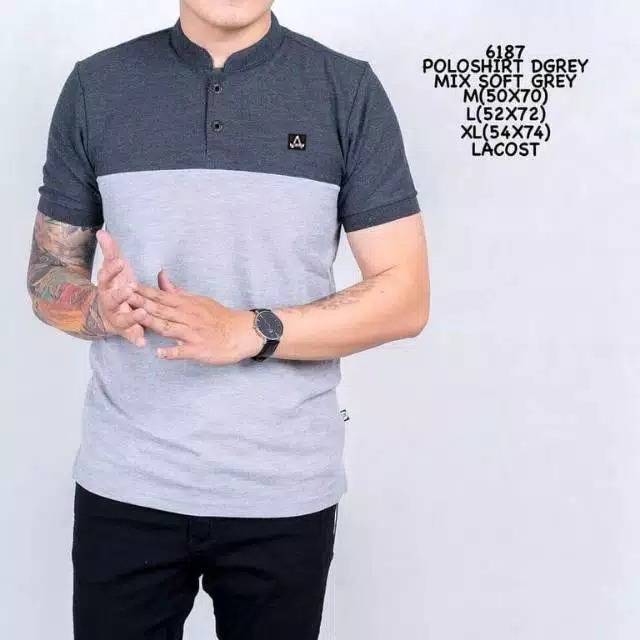 ALJOSA Polo shirt kerah  SHANGHAI  ABU TUA MIX ABU MUDA baju  