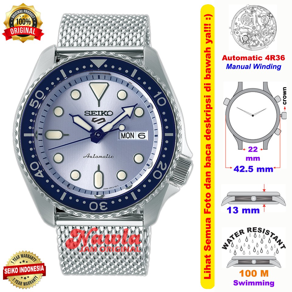 Seiko 5 Sports SRPE77K1 Automatic Light Blue - Jam Tangan Pria SRPE77