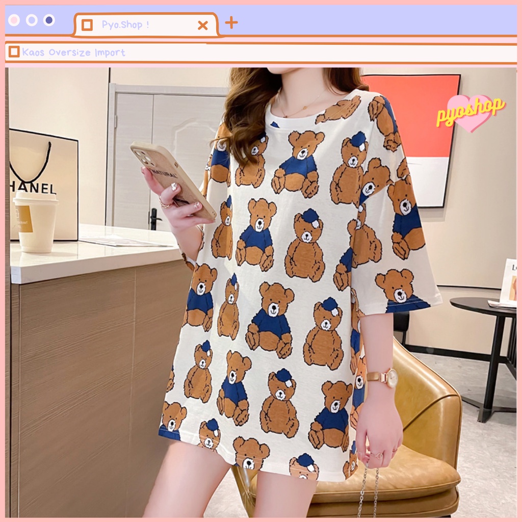 Oversize Tee Tshirt Kaos Import Longgar Motif BEAR TOPI