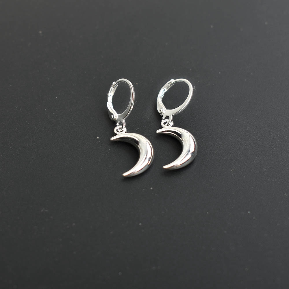 Anting Menjuntai Bentuk Bulan Salib Geometris Bahan Logam Warna Silver Untuk Wanita