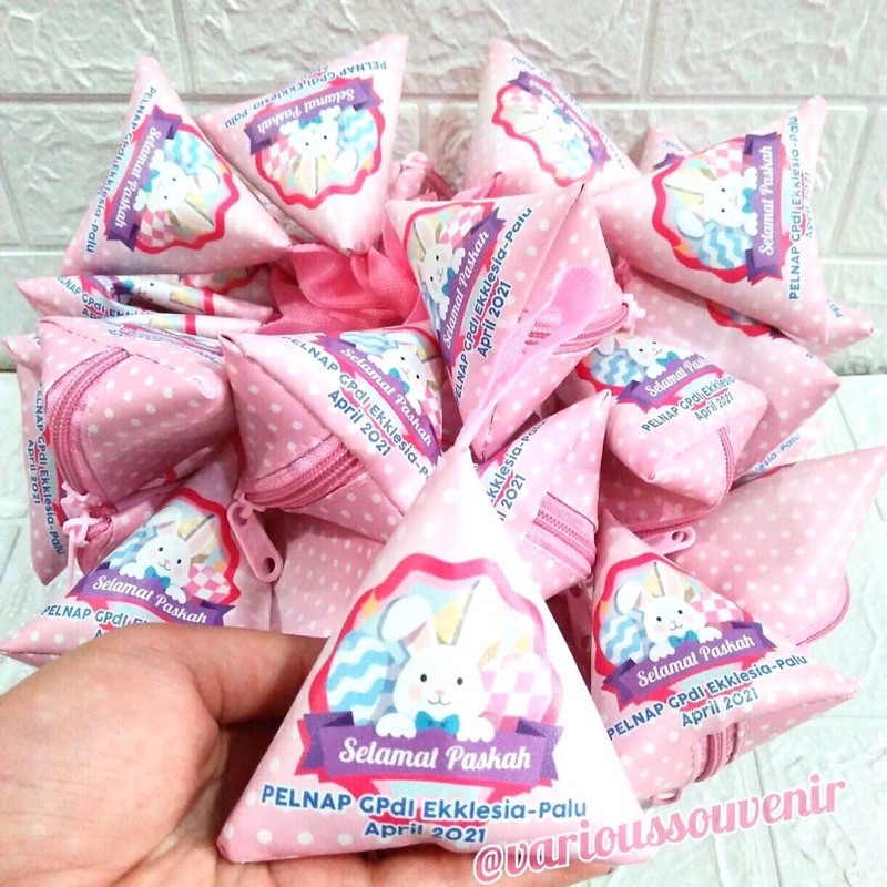 Souvenir Paskah Dompet Segitiga Wadah Telur Paskah Happy Easter Custom Nama Gereja Minim 25pcs Lucu