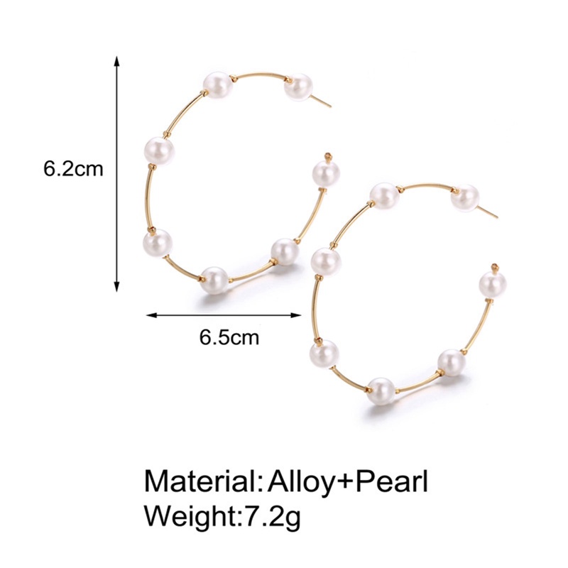 Anting Hoop Besar Aksen Mutiara Imitasi Bahan Alloy Untuk Wanita