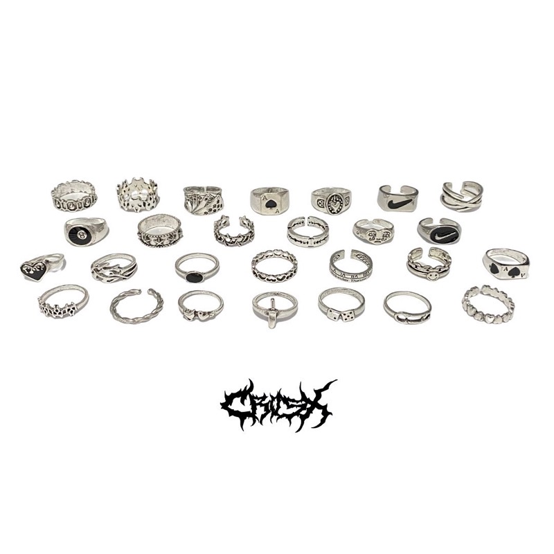 ROMAWI RING SET / HIP HOP PUNK SILVER METAL RING SET / CINCIN SET 3 IN 1 FLAME POKER AS LOVE NIKE 8 BALL RAZOR BLADE EYE CROSS SMILE STAR CINCIN COUPLE RING KOREAN STYLE RING CINCIN STYLE KOREA CINCIN AESTHETIC RING CINCIN TITANIUM CINCIN PRIA WANITA 3PCS