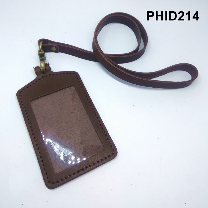 

gantungan ID card kulit asli coklat - tali id card holder - PHID214