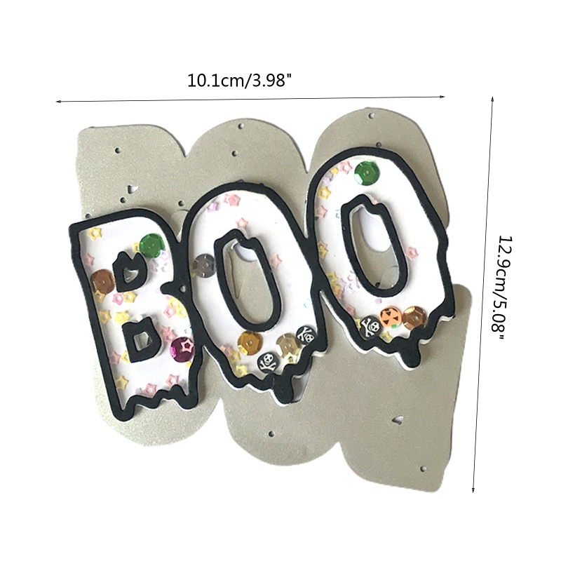 Zzz Cetakan Stensil Cutting Dies Motif BOO Halloween Bahan Metal Untuk Scrapbook / Craft Handmade