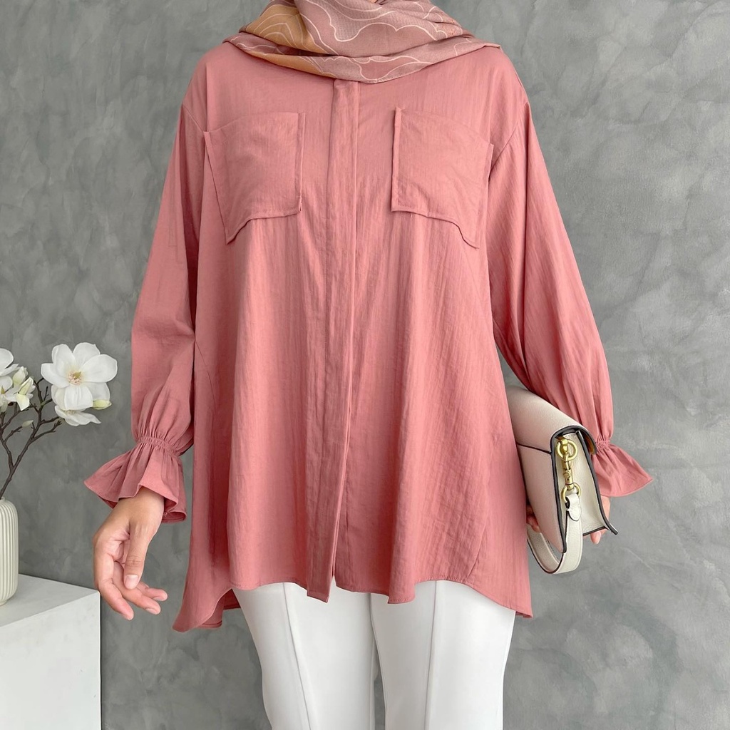 Avo Blouse Oversize Atasan Wanita Muslim Korean Style Lengan Balon Busui Bahan Katun Crinkle Jumbo LD 120