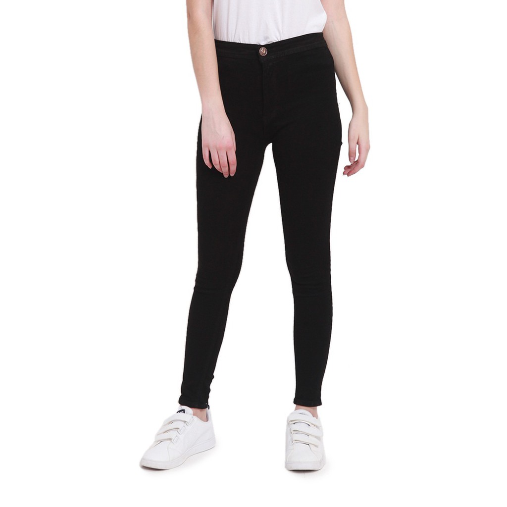 Dazina Celana  HighWaist Skinny Plain Black Jeans Bawahan 