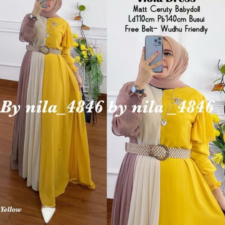 Viola Rainbow Dress Gamis Malaysia Ceruty Babydoll Full Furing Gamis Kekinian Baju Wanita Jumbo Gami