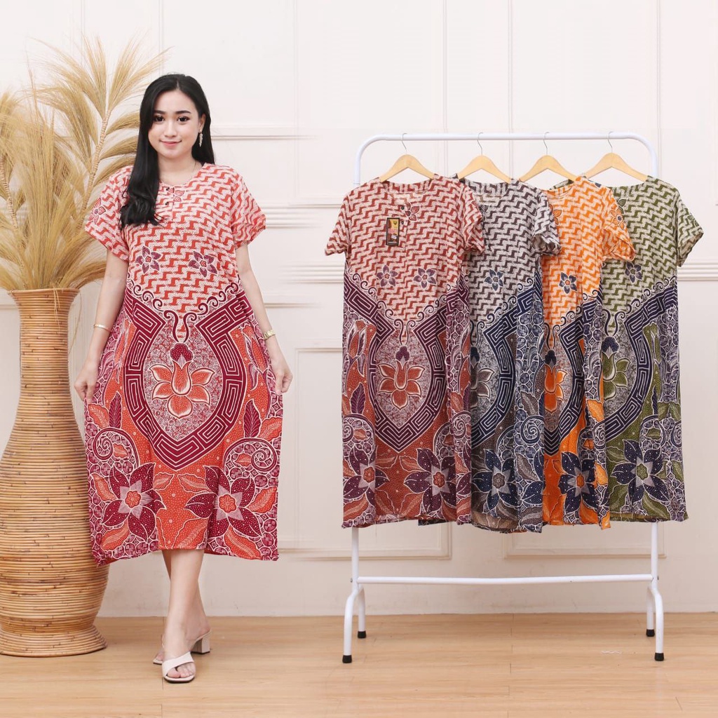 Daster Kencana Ungu Batik - Daster Busui LD 105 - Atasan Wanita - Batik Motif Abstrak Kekinian-Bata