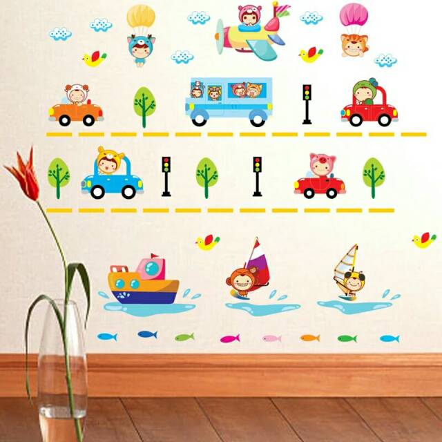 RELIZA WALLSTICKER CAR TRANSPORTASI MOBIL ANAK KIDS JM8288 WALL STICKER / STIKER DINDING SAKLAR